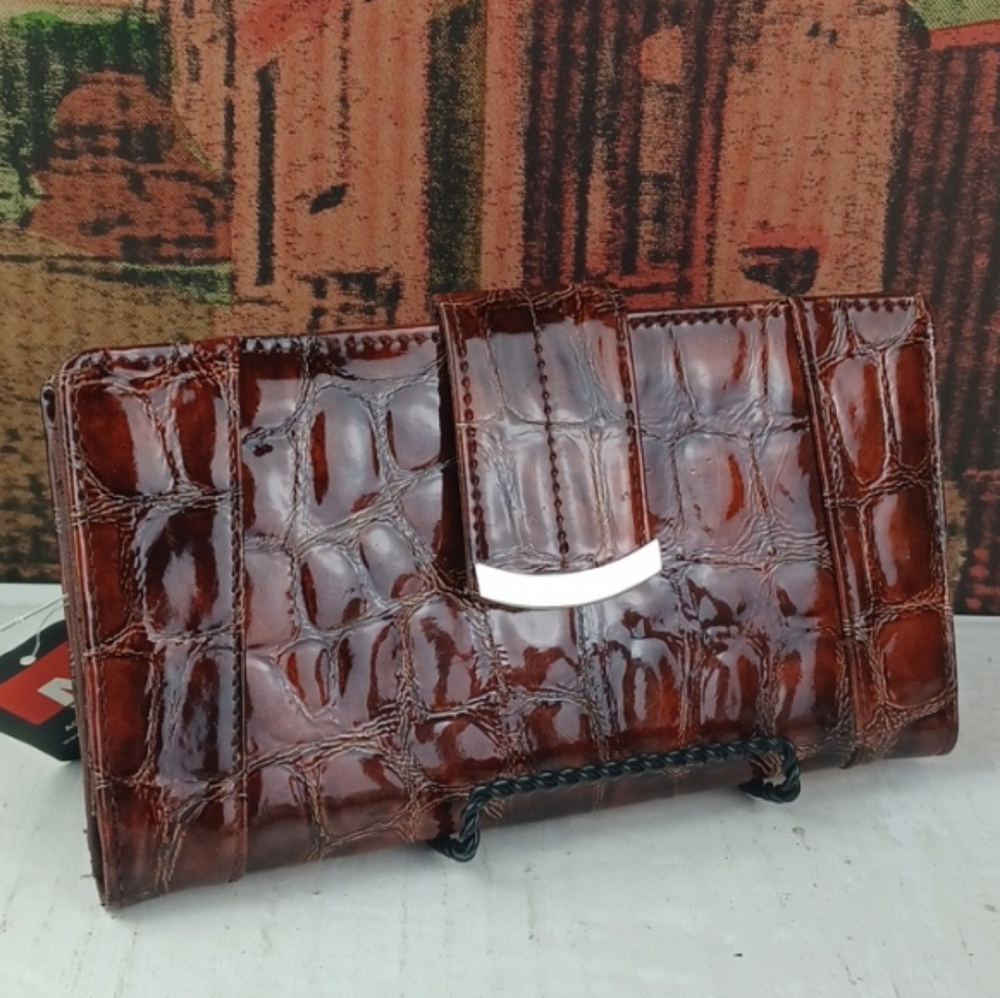 Mundi Golden Brown Croc Embossed Faux Leather Wallet